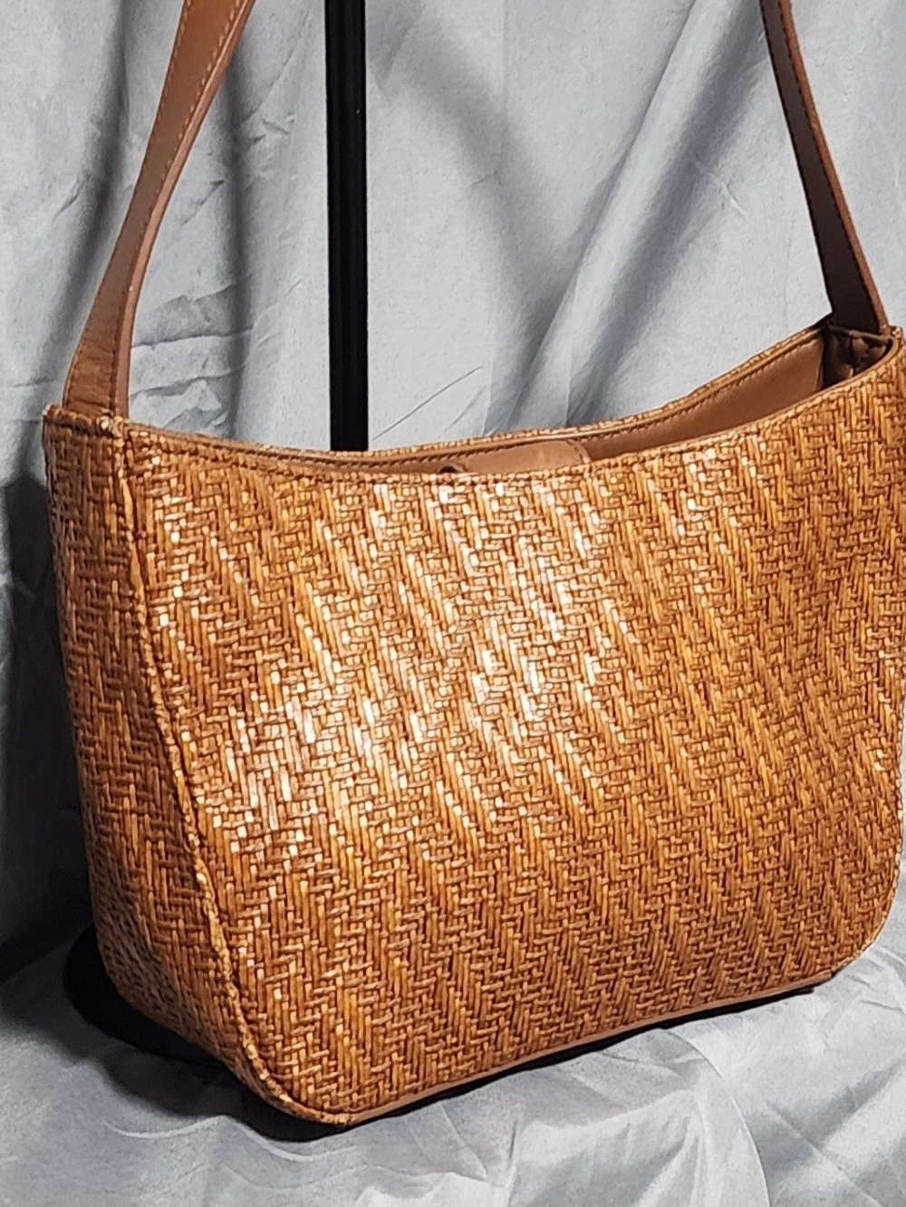Fossil Woven Straw Brown Shoulderbag Purse W/ Leather Strap Boho